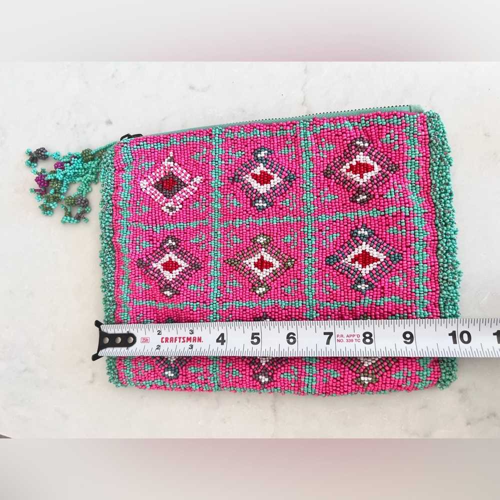 Anthropologie Jasper & Jeera beaded clutch bag purse BOHO pink teal - Picture 5 of 7